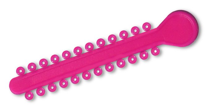 Fluorescent pink elastic ligature ties for braces