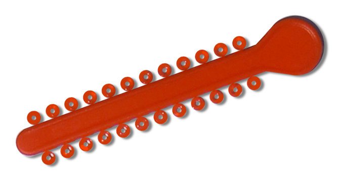 Orange elastic ligature ties for braces