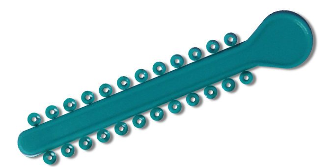 Teal elastic ligature ties for braces